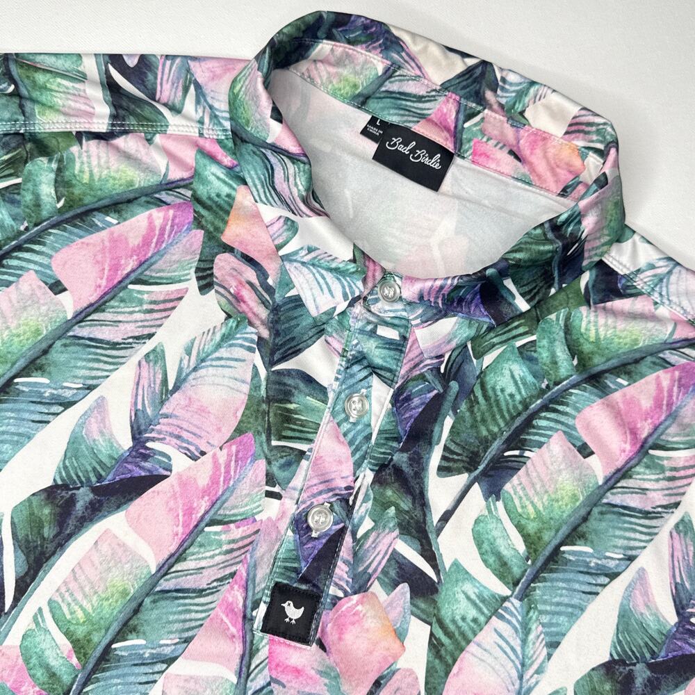 Bad Birdie Men's‎ Size Large Feather Performance Golf Shirt EUC Bright Abstract